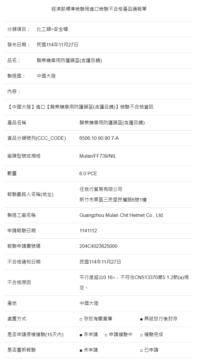 標檢局檢驗不合格進口名單【扣具材質/透光率/標示】474|小老婆汽機車資訊網