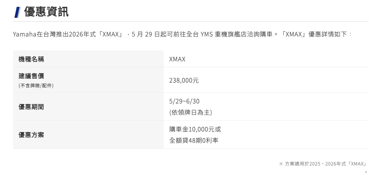 [新聞稿] 台灣山葉 2026 年式 XMAX 300 國內發售，建議售價 23.8 萬元起7339|小老婆汽機車資訊網