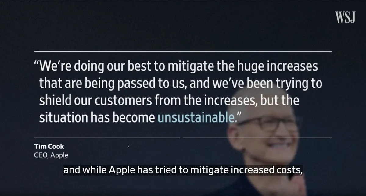 連 Apple 都頂不住成本壓力啦！Tim Cook：漲價已無法避免